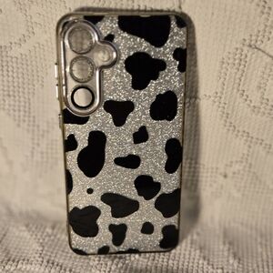 Glitter Cow Print Phone Case - Black and Silver